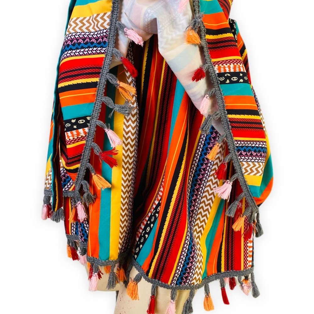 Boho Strapless Romper Multicolor Tassel Trim Summer Vacation Festival M - Picture 5 of 10